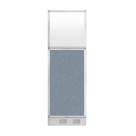 Versare Hush Panel Cubicle Partition 2' x 6' Powder Blue Fabric Frosted Window w/ Cable Channel 1856204-3